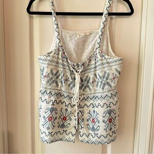Anthropologie Forever That Girl Lace-Up Square Neck Peplum Tank Large Size M